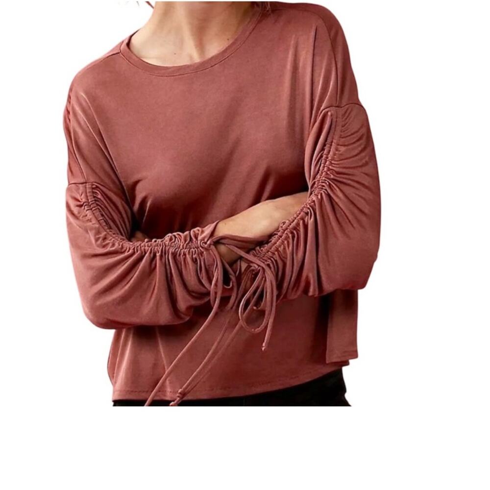 Express large ruched adjustable tie sleeve blouse top TB2 2189